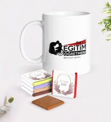 Kişiye Özel Özel Eğitim Öğretmeni Beyaz Kupa ve Çikolata Hediye Seti-1
