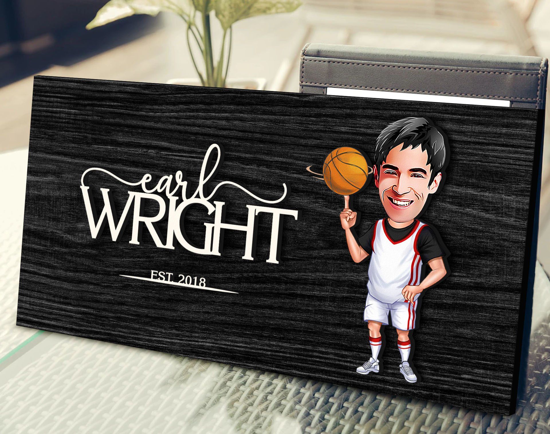 BK Gift Kişiye Özel Erkek Basketbol Oyuncusu Karikatürlü Kabartma Figürlü Ahşap Tablo, Duvar Dekoru, Arkadaşa Hediye, Özel Tasarım Ev Hediyesi-1