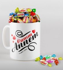 Kişiye Özel Canım Annem Tasarımlı Beyaz Kupa ve Haribo Şeker Hediye Seti-14