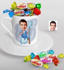 Kişiye Özel Bay Diş Hekimi Karikatürlü Türk Kahvesi Fincanı ve Haribo Şeker Hediye Seti-2