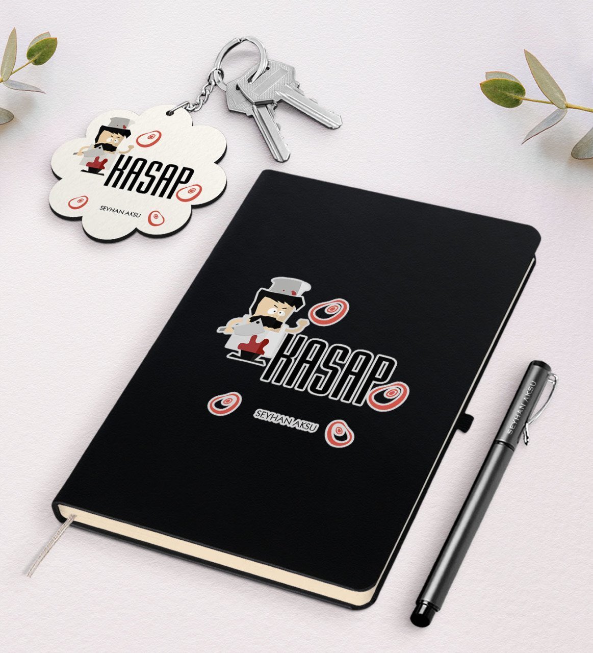 Kişiye Özel Kasap Siyah Defter Kalem Ve Anahtarlık Hediye Seti