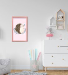 BK Home Sevimli Kirpi Tasarımlı Dekoratif Pembe Ahşap Çerçeveli Çocuk Odası Tablo-2