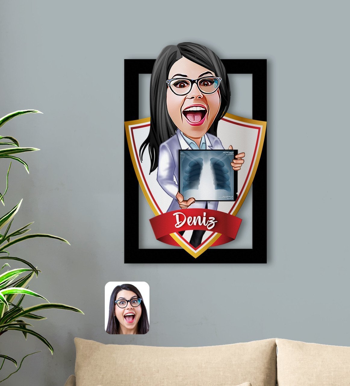 Kişiye Özel İsimli Kadın Radyolojist Karikatürlü 3D Ahşap Tablo-1
