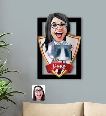 Kişiye Özel İsimli Kadın Radyolojist Karikatürlü 3D Ahşap Tablo-1