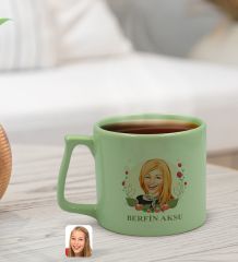 BK Gift Kişiye Özel Karikatürlü Anneler Günü Tasarımlı Pastel Yeşil Middle Kupa Bardak, Anneye Hediye, Anneler Günü Hediyesi-1