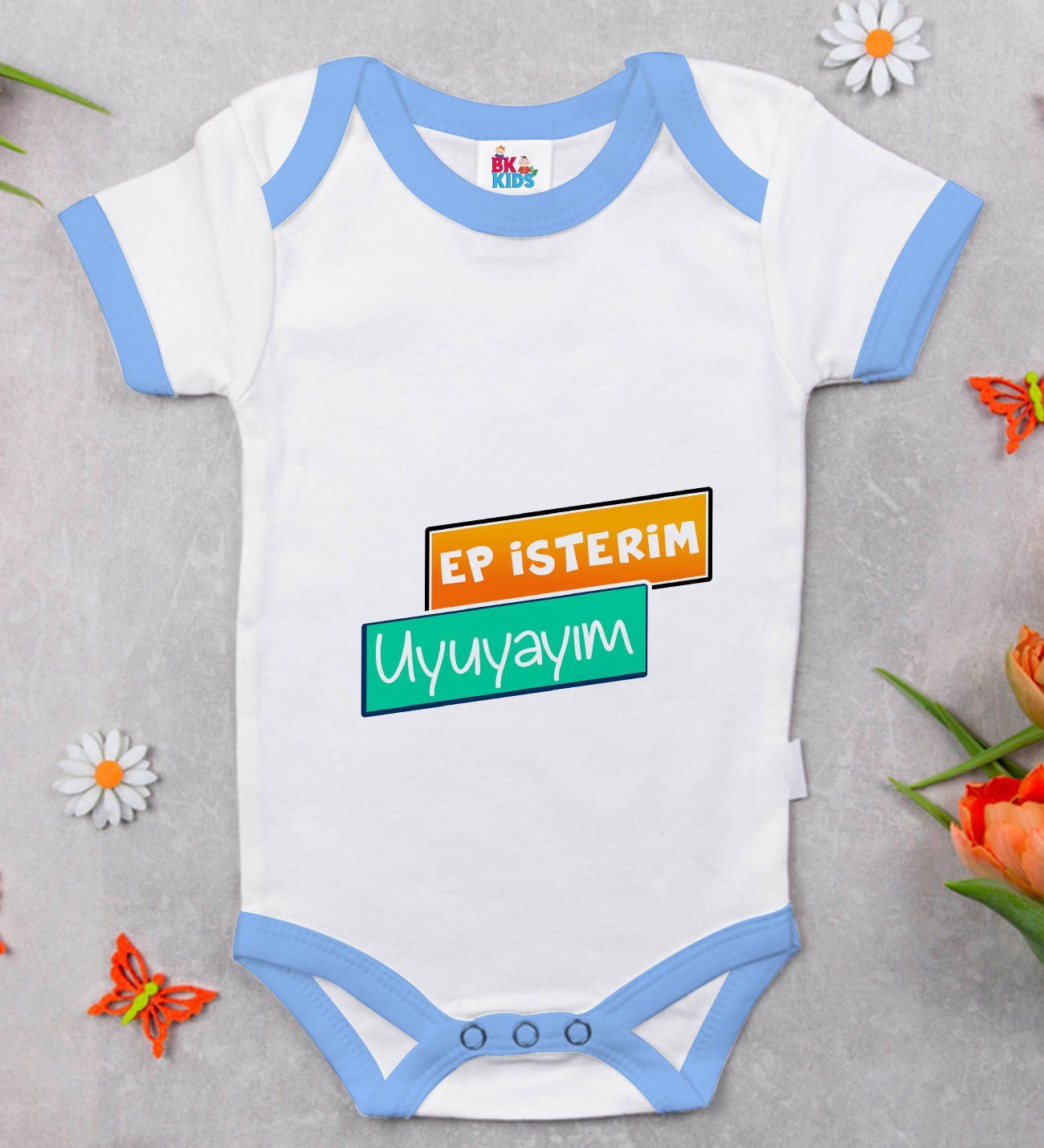 BK Kids Ep İsterim Tasarımlı Mavi Bebek Body Zıbın-3