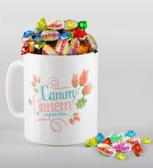 Kişiye Özel Canım Annem Tasarımlı Beyaz Kupa ve Haribo Şeker Hediye Seti-13