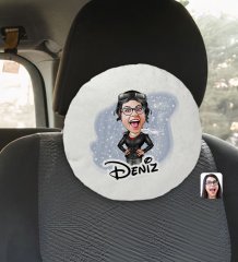 Kişiye Özel İsimli Kadın Pilot Karikatürlü Yuvarlak Araç Koltuk Yastığı-1