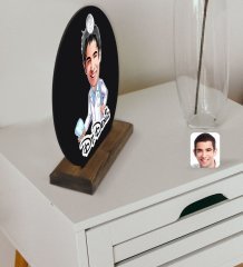 Kişiye Özel Erkek Diş Hekimi Karikatürlü Yuvarlak Ahşap Biblo-3