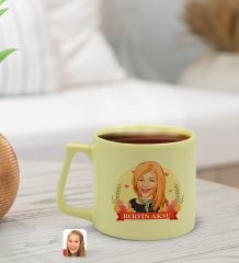 BK Gift Kişiye Özel Karikatürlü Anneler Günü Tasarımlı Pastel Sarı Middle Kupa Bardak, Anneye Hediye, Anneler Günü Hediyesi-6