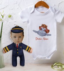 BK Kids Kişiye Özel Fotoğraflı Bebek Yastık ve Bebek Body Zıbın Hediye Seti - Model 37