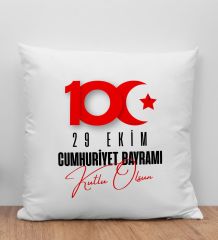 BK Gift 29 Ekim Tasarımlı Beyaz Kırlent Yastık-5 29 Ekim Hediyesi, Trend Yastık, 100.Yıl Hediyesi