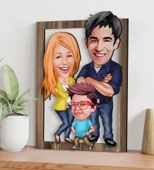 BK Gift Kişiye Özel 3'lü Aile Karikatürlü 3D Ahşap Tablo