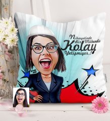 Kişiye Özel Bayan Mühendis Karikatürlü Saten Yastık - 1