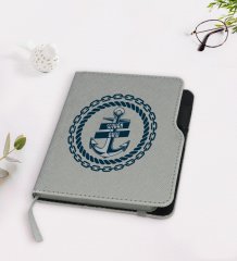 Kişiye Özel Çapa Tasarımlı Gri Termo Deri Defter-2