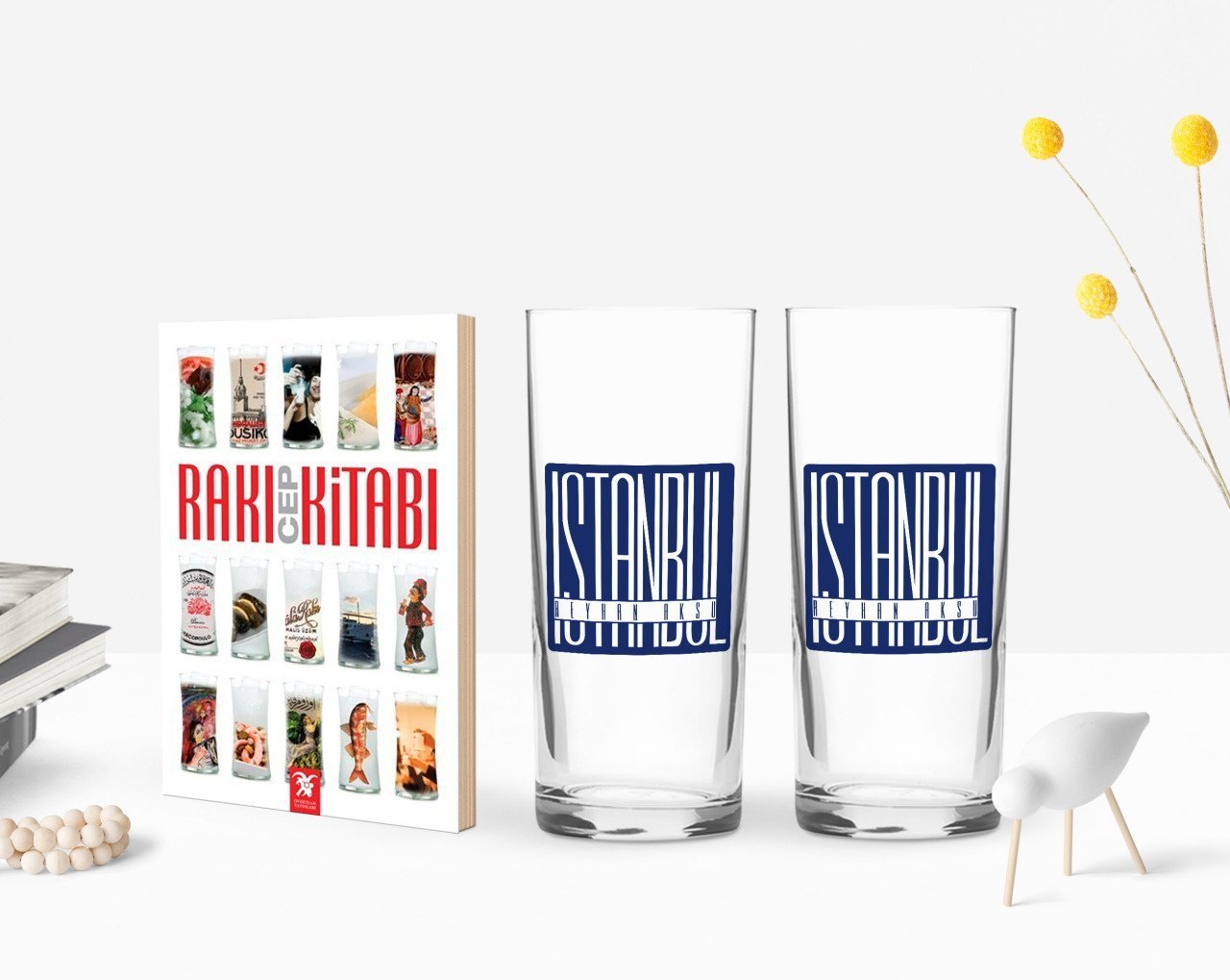 Kişiye Özel Renkli Baskılı İstanbul Tasarımlı İkili Rakı Bardağı ve Rakı Cep Kitabı Hediye Seti-2