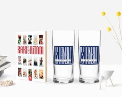 Kişiye Özel Renkli Baskılı İstanbul Tasarımlı İkili Rakı Bardağı ve Rakı Cep Kitabı Hediye Seti-2