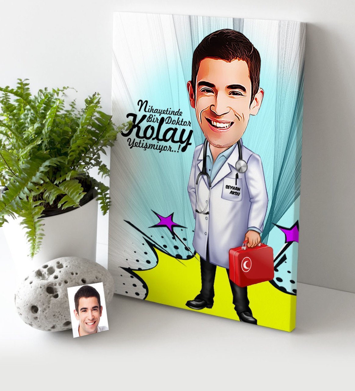 Kişiye Özel Bay Doktor Karikatür Kanvas Tablo (30 x 50 cm.) 6