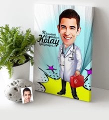 Kişiye Özel Bay Doktor Karikatür Kanvas Tablo (30 x 50 cm.) 6