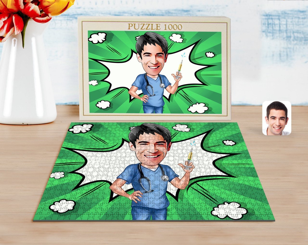 Kişiye Özel Erkek Doktor Karikatürlü 1000 Parça Profesyonel Puzzle-3