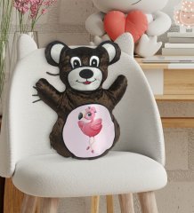 BK Gift Flamingo Tasarımlı Kahverengi Ayıcık Yastık-3