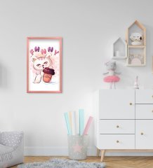 BK Home Sevimli Kedi Tasarımlı Dekoratif Pembe Ahşap Çerçeveli Çocuk Odası Tablo-6