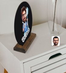 Kişiye Özel Erkek Diş Hekimi Karikatürlü Yuvarlak Ahşap Biblo-2