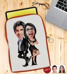 Kişiye Özel Sevgililer Karikatürlü Taşınabilir Koruyucu Tablet Kılıfı & Organizer Çanta - Turuncu-6
