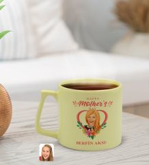 BK Gift Kişiye Özel Karikatürlü Anneler Günü Tasarımlı Pastel Sarı Middle Kupa Bardak, Anneye Hediye, Anneler Günü Hediyesi-5