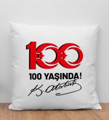 BK Gift 29 Ekim Tasarımlı Beyaz Kırlent Yastık-4 29 Ekim Hediyesi, Trend Yastık, 100.Yıl Hediyesi