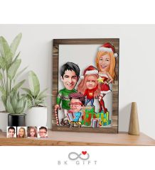 BK Gift Kişiye Özel Yeni Yıl 4'lü Aile Karikatürlü 3D Ahşap Tablo-4