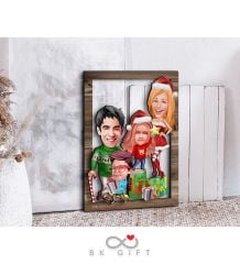 BK Gift Kişiye Özel Yeni Yıl 4'lü Aile Karikatürlü 3D Ahşap Tablo-4