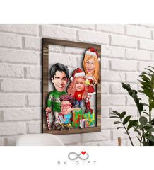 BK Gift Kişiye Özel Yeni Yıl 4'lü Aile Karikatürlü 3D Ahşap Tablo-4