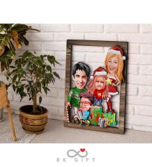 BK Gift Kişiye Özel Yeni Yıl 4'lü Aile Karikatürlü 3D Ahşap Tablo-4