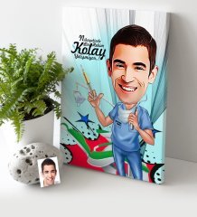 Kişiye Özel Bay Diş Hekimi Karikatür Kanvas Tablo (30 x 50 cm.) 4