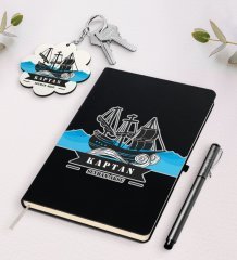 Kişiye Özel Kaptan Siyah Defter Kalem Ve Anahtarlık Hediye Seti-8