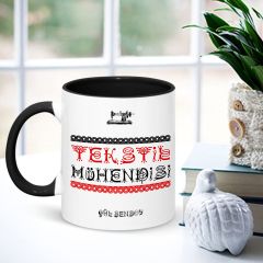 Kişiye Özel Mesleki Tekstil Mühendisi Siyah Kupa Bardak - 004