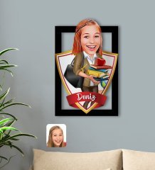Kişiye Özel İsimli Kadın Öğretmen Karikatürlü 3D Ahşap Tablo-4