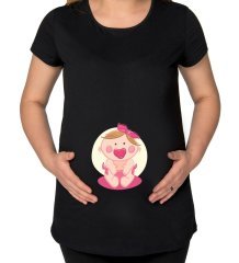 BK Gift Kız Bebek Tasarımlı Siyah Hamile Tişört-2