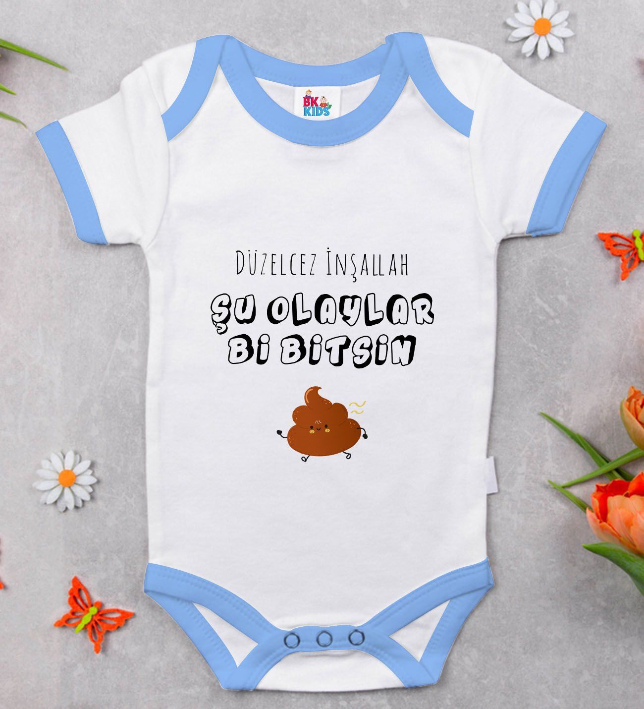 BK Kids Düzelcez İnşallah Tasarımlı Mavi Bebek Body Zıbın-1