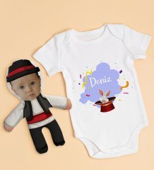 BK Kids Kişiye Özel Fotoğraflı Bebek Yastık ve Bebek Body Zıbın Hediye Seti - Model 35