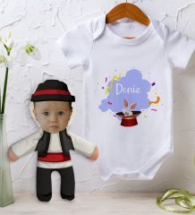 BK Kids Kişiye Özel Fotoğraflı Bebek Yastık ve Bebek Body Zıbın Hediye Seti - Model 35
