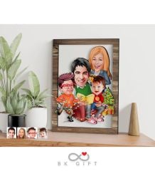 BK Gift Kişiye Özel Yeni Yıl 4'lü Aile Karikatürlü 3D Ahşap Tablo-3