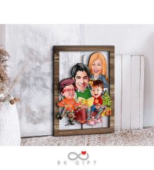 BK Gift Kişiye Özel Yeni Yıl 4'lü Aile Karikatürlü 3D Ahşap Tablo-3