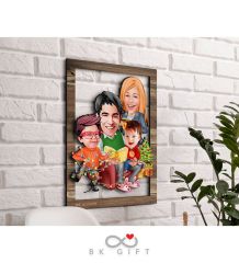 BK Gift Kişiye Özel Yeni Yıl 4'lü Aile Karikatürlü 3D Ahşap Tablo-3