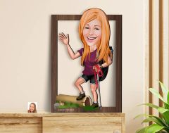 BK Gift Kişiye Özel Kadın Gezgin Karikatürlü 3D Ahşap Tablo-1, Sevgiliye Hediye, Arkadaşa Hediye, Doğum Günü Hediyesi
