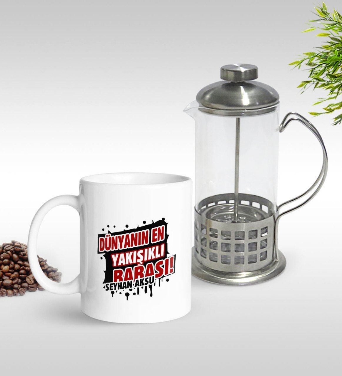 Kişiye Özel Dünyanın En Yakışıklı Babası Tasarımlı Kupa & French Press Seti-1