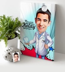Kişiye Özel Bay Diş Hekimi Karikatür Kanvas Tablo (30 x 50 cm.) 3