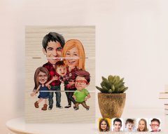 Kişiye Özel Tesettürlü Aile Karikatürlü Otantik Masaüstü Ahşap Palet Çerçeve-5