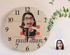 Kişiye Özel Melek Annem Karikatürlü Otantik Ahşap Palet Saat